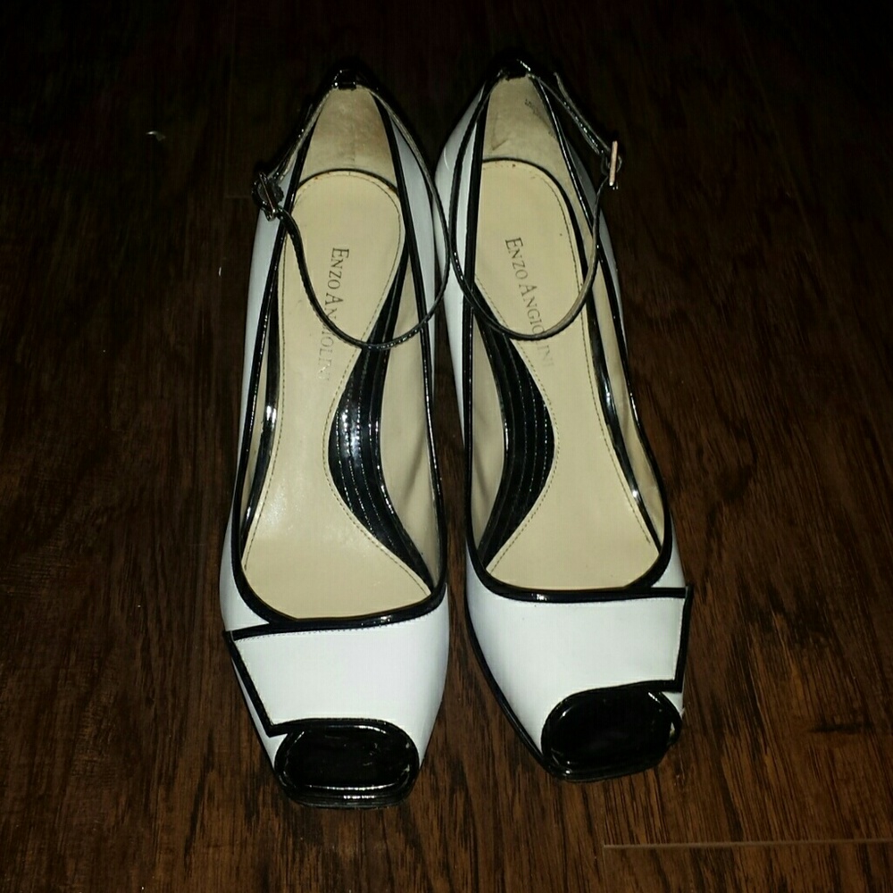 Enzo Angiolini Black & White Peep Toe Ankle Strap